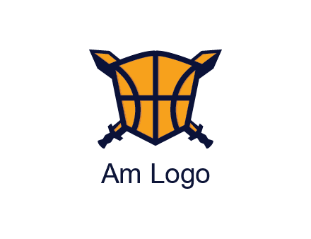 swords behind shield with basketball pattern