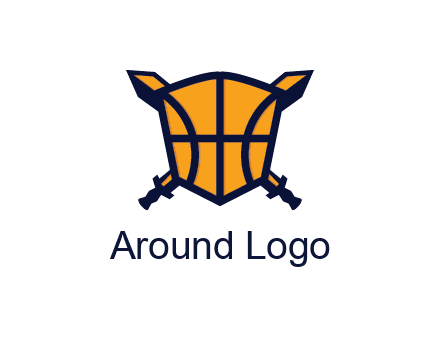 swords behind shield with basketball pattern
