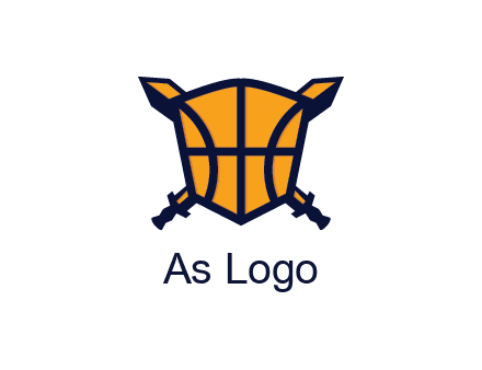 swords behind shield with basketball pattern