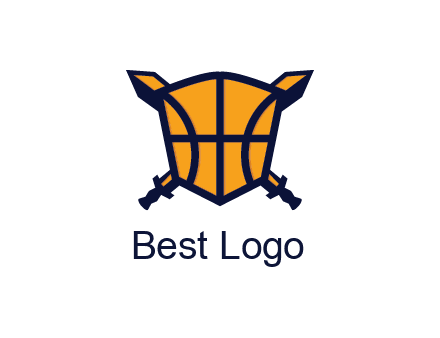 swords behind shield with basketball pattern