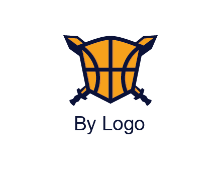 swords behind shield with basketball pattern