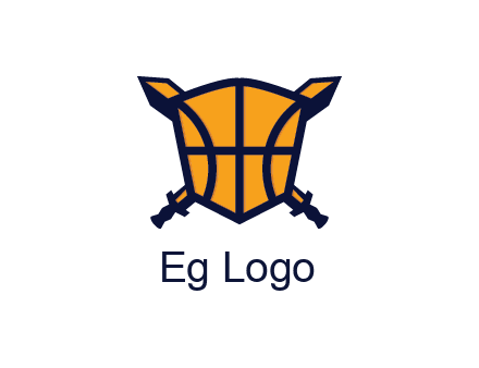 swords behind shield with basketball pattern