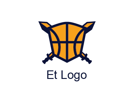 swords behind shield with basketball pattern