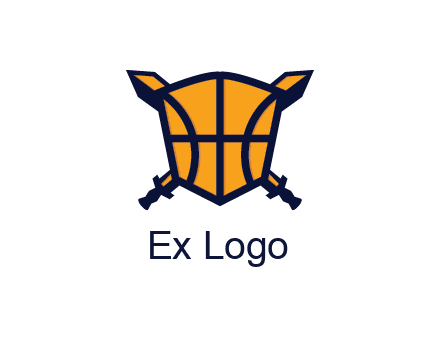 swords behind shield with basketball pattern