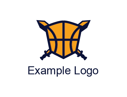 swords behind shield with basketball pattern