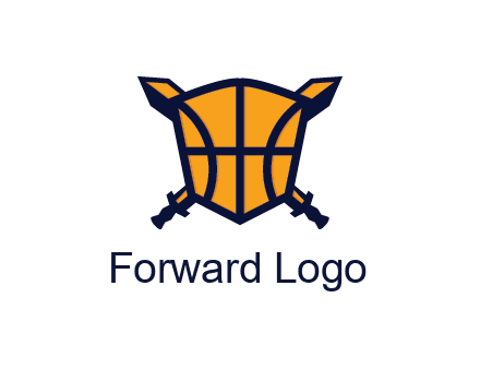 swords behind shield with basketball pattern