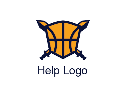 swords behind shield with basketball pattern