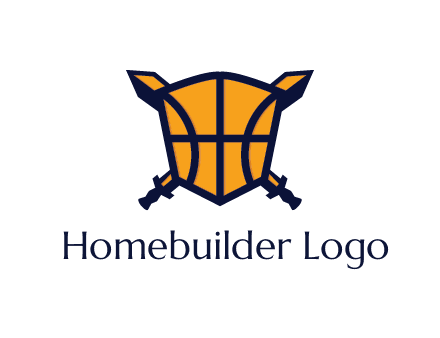 swords behind shield with basketball pattern