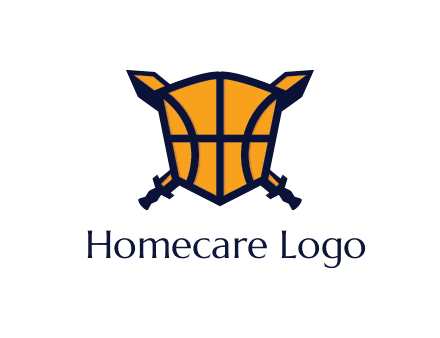 swords behind shield with basketball pattern