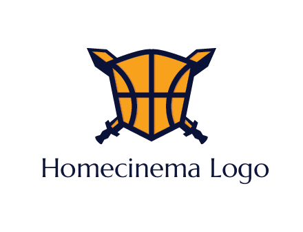 swords behind shield with basketball pattern