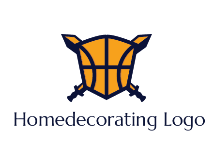 swords behind shield with basketball pattern