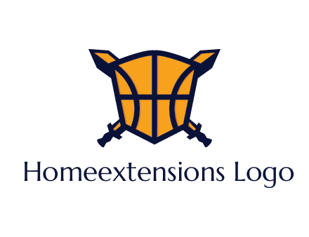 swords behind shield with basketball pattern