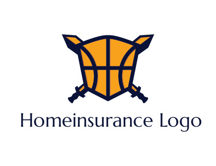 swords behind shield with basketball pattern