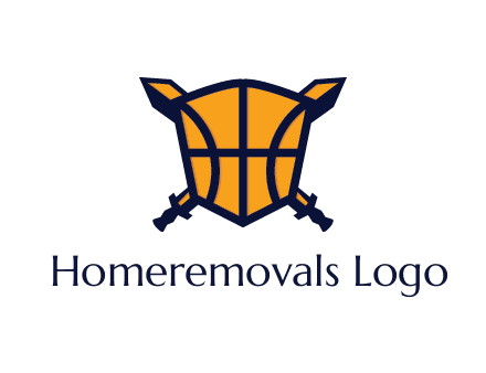 swords behind shield with basketball pattern