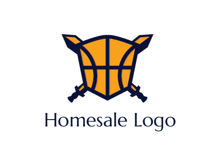 swords behind shield with basketball pattern