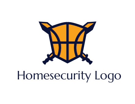 swords behind shield with basketball pattern