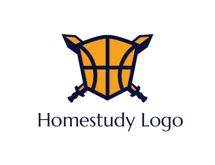 swords behind shield with basketball pattern