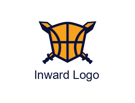 swords behind shield with basketball pattern