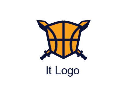 swords behind shield with basketball pattern