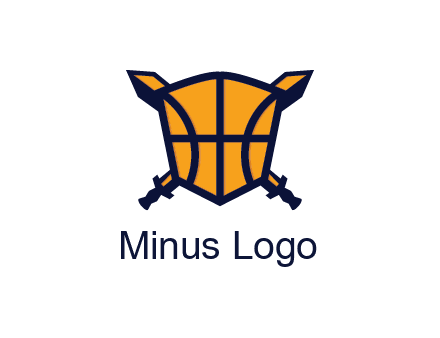 swords behind shield with basketball pattern