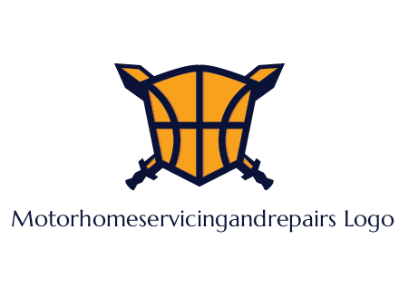 swords behind shield with basketball pattern