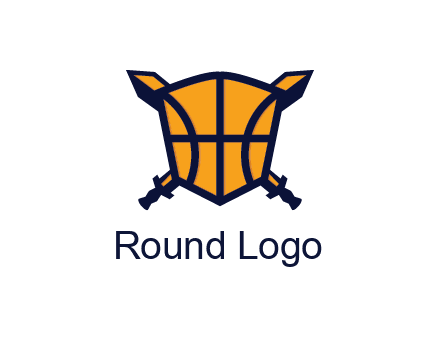 swords behind shield with basketball pattern