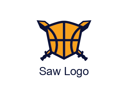 swords behind shield with basketball pattern