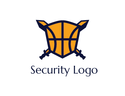 swords behind shield with basketball pattern