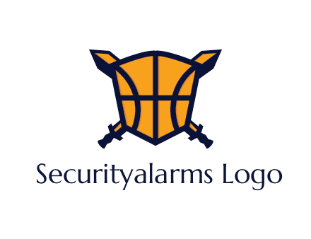swords behind shield with basketball pattern