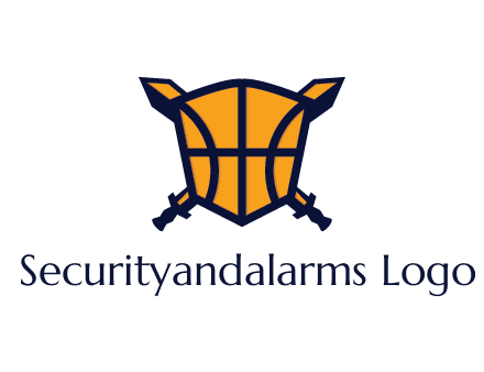 swords behind shield with basketball pattern