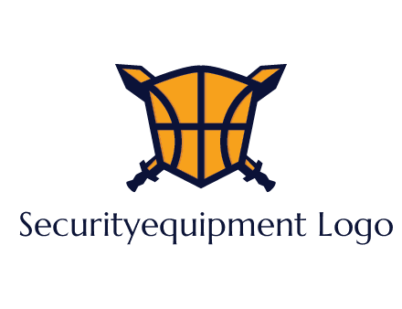 swords behind shield with basketball pattern