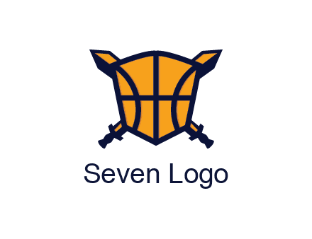 swords behind shield with basketball pattern