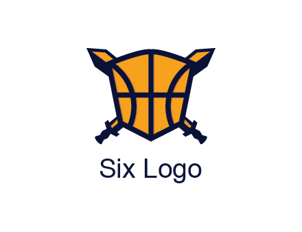 swords behind shield with basketball pattern
