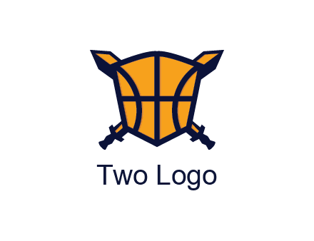 swords behind shield with basketball pattern