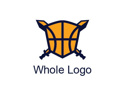 swords behind shield with basketball pattern