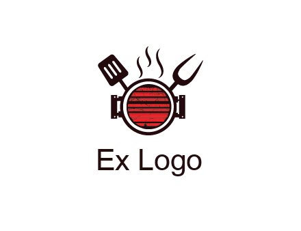 cooking utensils behind grill with steam