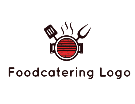 cooking utensils behind grill with steam