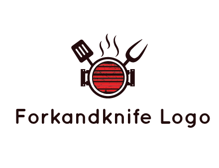 cooking utensils behind grill with steam