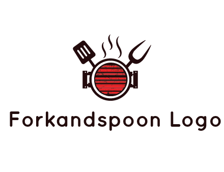 cooking utensils behind grill with steam