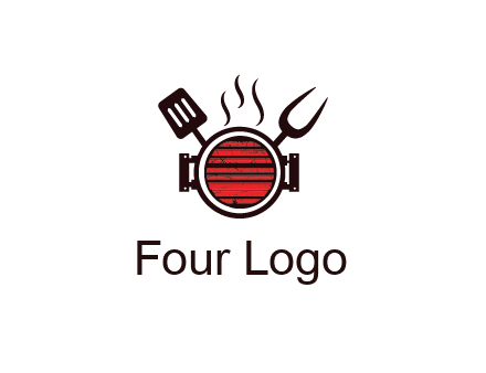 cooking utensils behind grill with steam