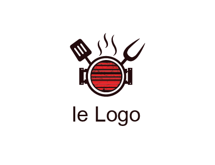 cooking utensils behind grill with steam