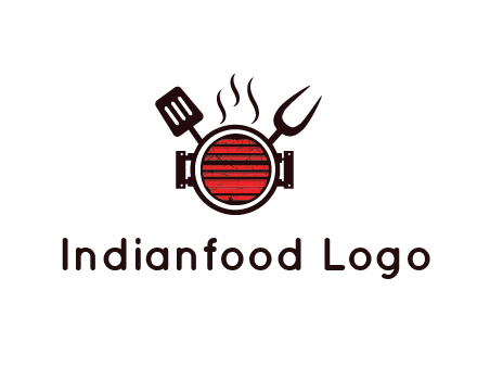 cooking utensils behind grill with steam
