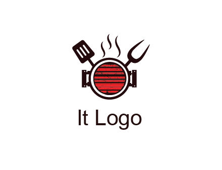 cooking utensils behind grill with steam