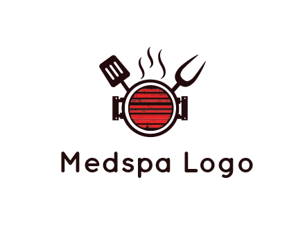 cooking utensils behind grill with steam