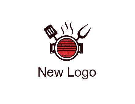 cooking utensils behind grill with steam