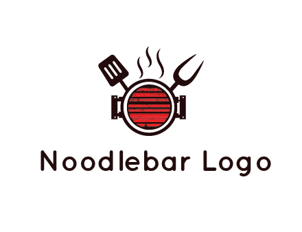 cooking utensils behind grill with steam