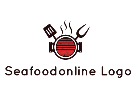 cooking utensils behind grill with steam