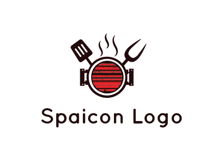 cooking utensils behind grill with steam
