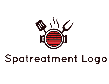 cooking utensils behind grill with steam