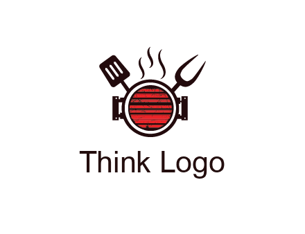 cooking utensils behind grill with steam